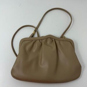 JR Vintage Crossbody Bag Purse Light Beige Faux Leather Gold Tone Hardware